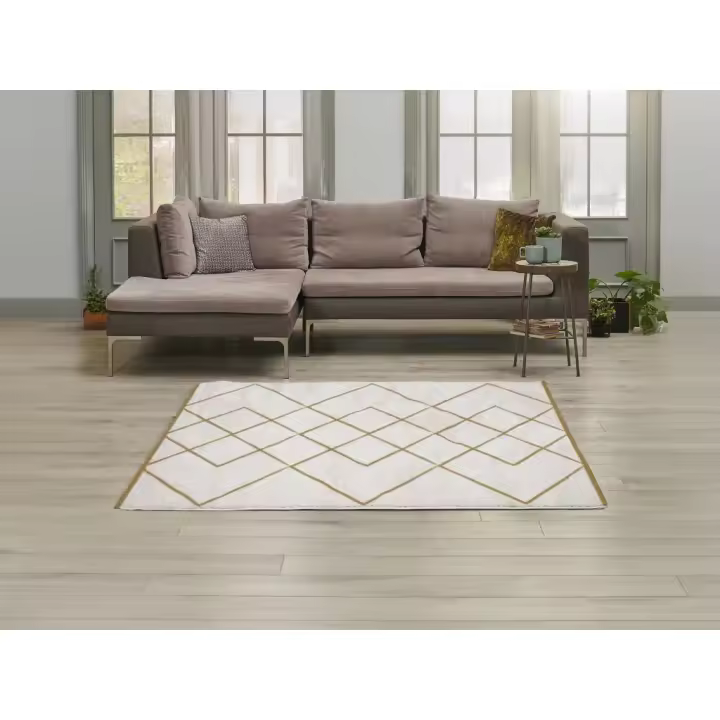 Vente-unique - Alfombra shaggy bereber - 120 x 170 cm - Blanco y dorado - PRYSMI - 1