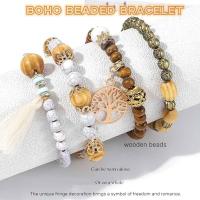 Pulsera de cuentas boho, pulsera de cuentas de madera multicapa, pulsera elástica, pulsera de borlas, pulsera de árbol de la vida de recuerdo turístico para mujer (paquete de 4) - details 1