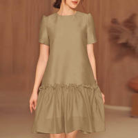 Vestido Midi Sólido Para Mujer ZANZEA Elegante Con Costuras En Plecas Cuello Redondo Estilo Vintage Casual Y De Fiesta Vestido De Verano - details 1
