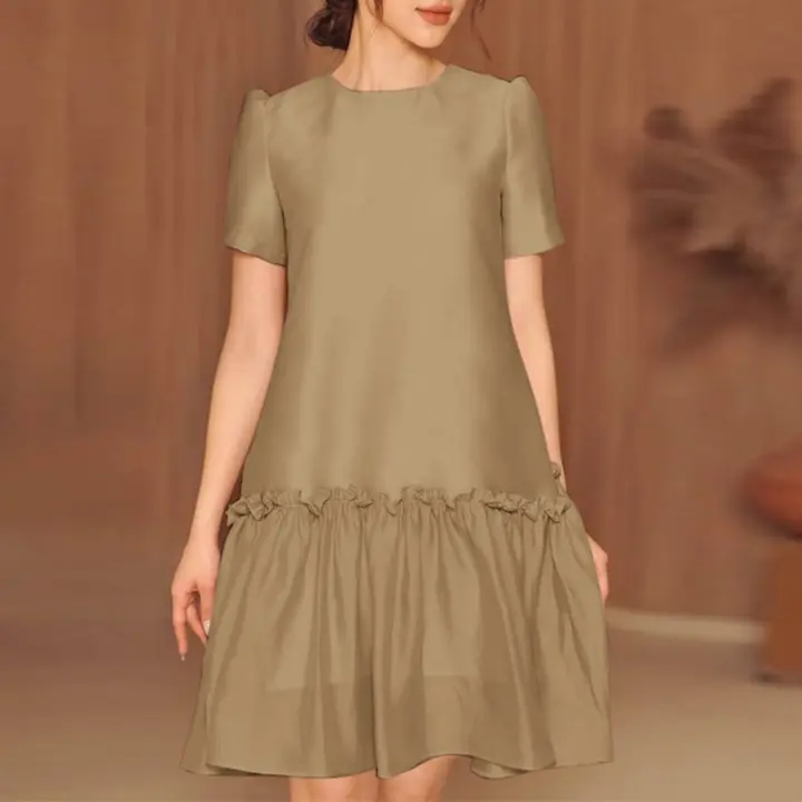 Vestido Midi Sólido Para Mujer ZANZEA Elegante Con Costuras En Plecas Cuello Redondo Estilo Vintage Casual Y De Fiesta Vestido De Verano - 1