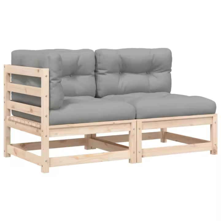 vidaXL Sofá de jardín de 2 plazas con cojines madera maciza de pino Natural y negro, Natural y girs, Pino blanco Conjunto Terraza Muebles Jardín Exterior Juego de Muebles de jardín Mueble Jardín Exterior Muebles de Salon Exterior - 1
