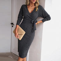 Vestido Largo De Encaje Solido Para Mujer Embarazada Con Cuello En V Y Mangas Largas Abrazador De Cintura Para Invierno Ropa Casual De Polyester Y Spandex - details 15
