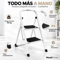 Escalera Plegable de Acero de 2 Peldaños Maxell Power, Carga Máxima 150 kg, Pasamanos y Patas Antideslizantes, Plegado Compacto de 4,5 cm, para Cocina, Hogar, Armarios, Despensa y Limpieza en el Hogar - details 1