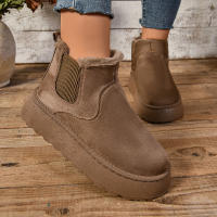 Botas Cortas De Peluche Para Mujer Invierno 2024 Calzado Casual Suela De Goma Material De Superficie CANVAS Lining PU Botas Chelsea De Tobillo Plataforma Sin Tacón - details 4