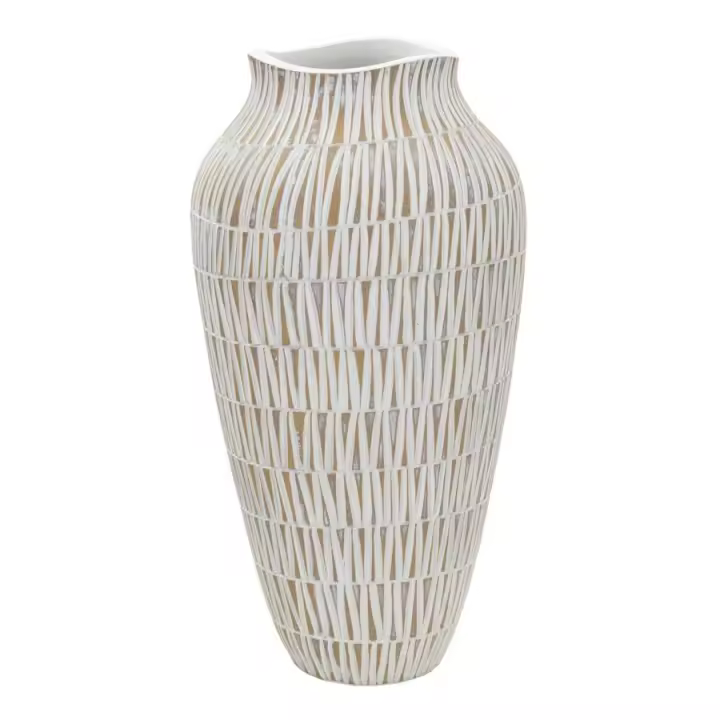 Jarrón de Resina Blanco Línea Geométricas Ø 22x44 cm - 1