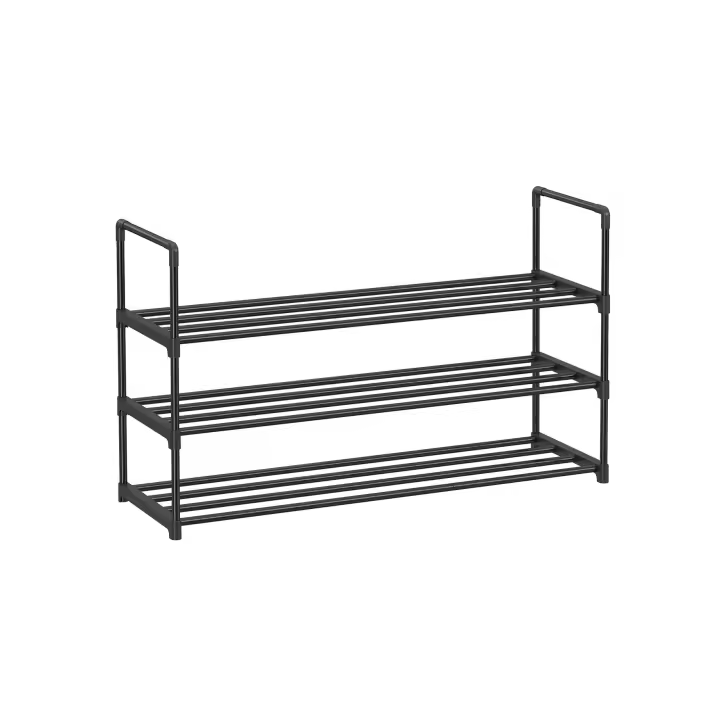 SONGMICS Zapatero de 3 Niveles, Estantería de Zapatos, Estantería de Metal, para 12 a 15 Pares de Zapatos, Estante Apilable, para Pasillo, Salón, Dormitorio, 30 x 92 x 55 cm, Gris/Negro/Blanco Perla - 1