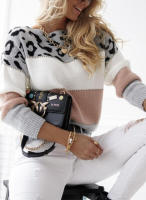 Suéter casual with Cuello Redondo y estampado de Leopardo en bloques de Colores, suéter de DOT Nuevo para mujer de otoño E Invierno, Jersey de Mujer, Camisa with part inferior de manga Largo (GRIs) - details 1