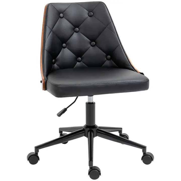 Vinsetto Silla de Oficina Giratoria Silla de Escritorio Ergonómica Tapizadas en Cuero PU con Altura Ajustable Función de Inclinación para Salón Dormitorio Oficina 53x62x77-87 cm Negro - 1