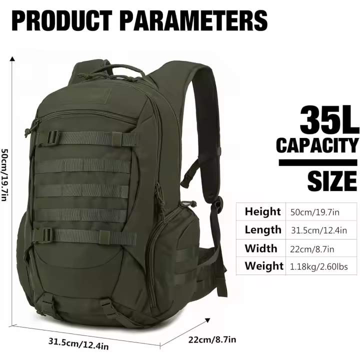 Mochila táctica de senderismo y rutasde Montaña de 35 litros , para excursiones de Montañismo with sland System, EDC, Con ajustes de pecho y cinturón, unisex, versáthil y impermeable muy comfortable de llevar en Tus aventuras - 1