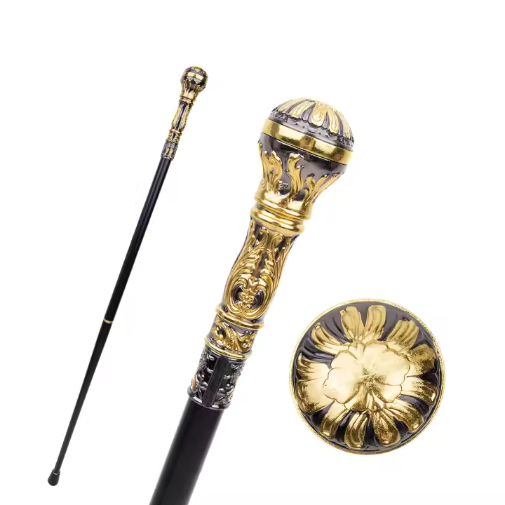 Bastón De Moda De 93cm Con Mango Redondo De Lujo Dorado Y Negro Para Fiesta Cabeza Elegante De Crosier Punta De Goma Para Senderismo - 1