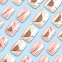 Kit De Uñas Postizas Con Diseño Geométrico Y Estampado De Océano Azul 24 Piezas Uñas Falsas Cortas De ABS Para Arte De Uñas - details 14
