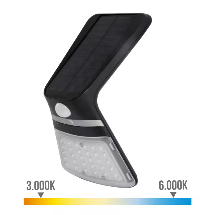 APLIQUE SOLAR 3,5W 430lm RECARGABLE SENSOR PRESENCIA (2-8m) COLOR NEGRO 10,5x13cm EDM - 1