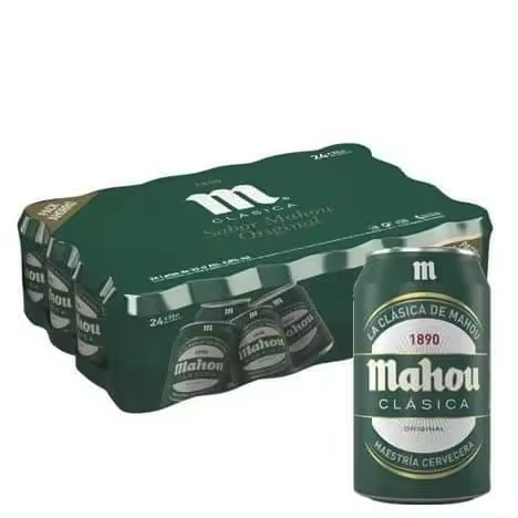 Mahou Clásica Cerveza Dorada Lager, Auténtica Cerveza Mahou Con Sabor Suave, Refrescante y Con Espuma Consistente, 4.8% Vol. Alcohol, Pack 24Latas x 33cl - 1