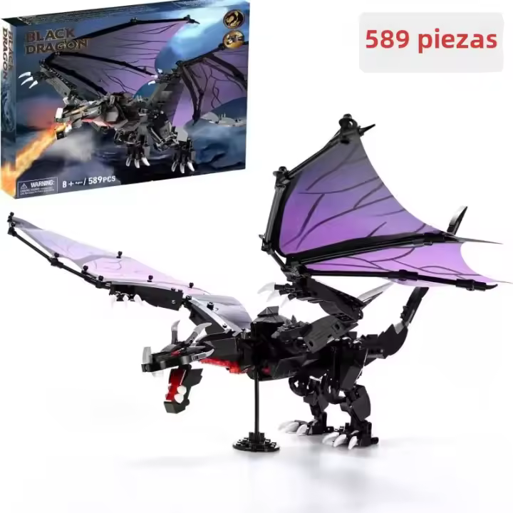 Bloques De Construcción Dragón Negro Sombrío 589PCS Modelo Pterosaur Juguete Para Niños Decoración De Escritorio Regalos De Vacaciones - 1