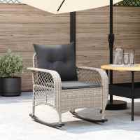 vidaXL Silla mecedora de jardín con cojines ratán sintético beige en color beige y crema/Gris/Gris y azul y más | cómodas modernas ergonómicas para comedor cocina salón hogar - details 4