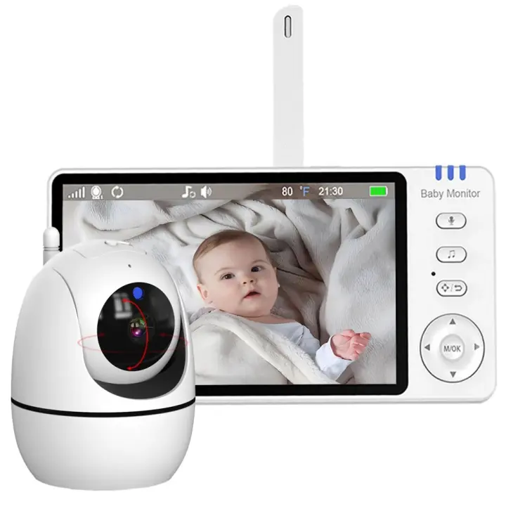Monitor De Video Para Bebé 5 Pulgadas Con Zoom 4X Cámara Babyphone Vigilancia De Niños Visión Nocturna Audio Bidireccional Alarma De Llorido Potencia Guardada Multireceptor - 1
