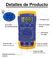 Multimetro Digital Profesional, Voltímetro Amperímetro Ohmímetro Probador Voltaje Multicomprobador AC/DC con Retroiluminación LCD, Ideal para Electricista, Laboratorio y Fábrica, M2 Tec - details 1