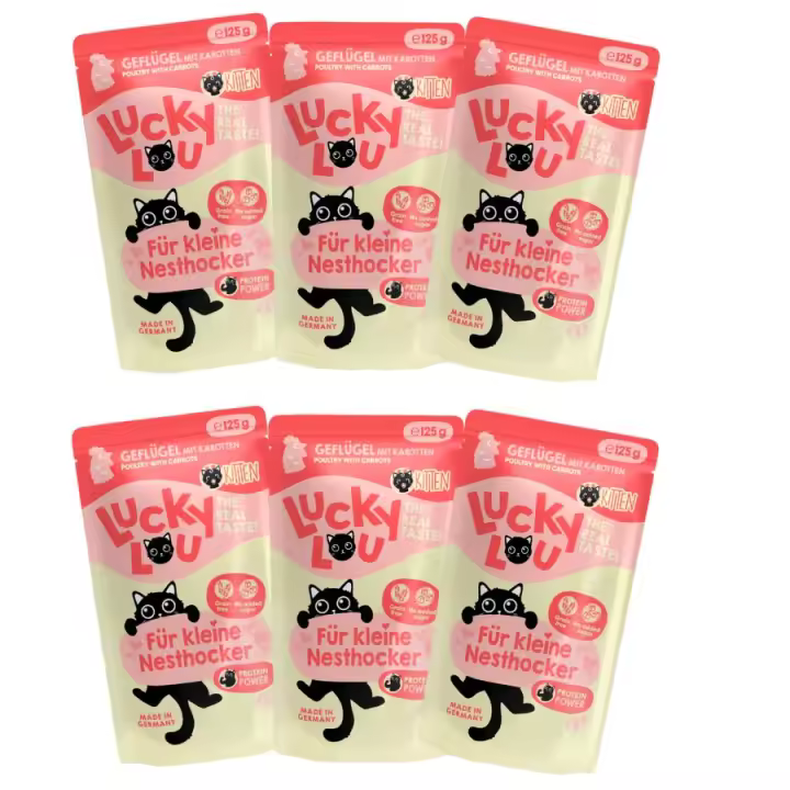 Lucky Lou Comida Húmeda para Gatitos de Pollo - Pack de 6 x 125 g - ANIMALUJOS - 1