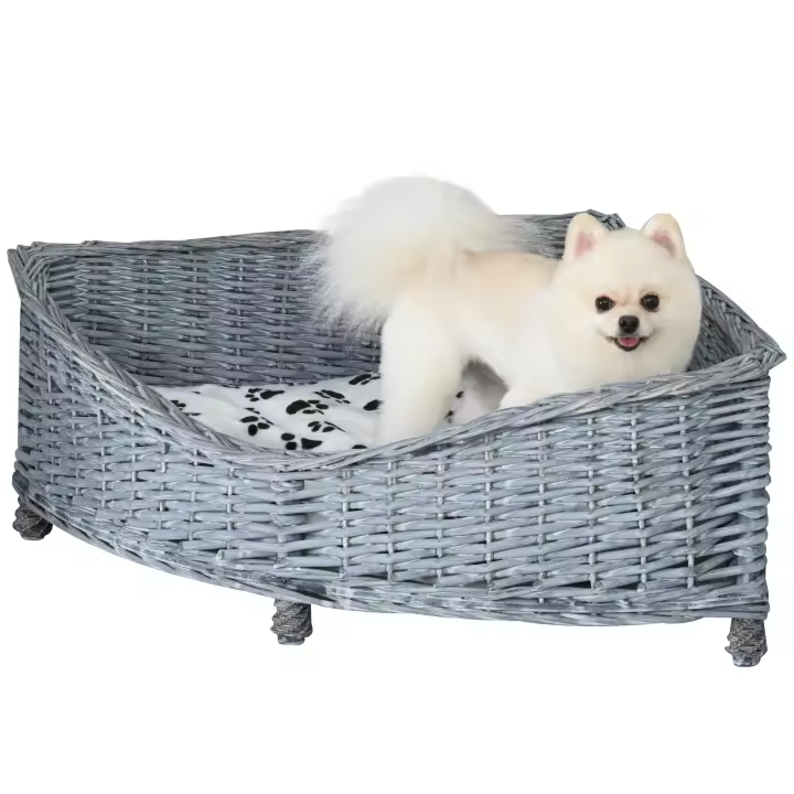 PawHut Sofá para Perros Hecho de Ratas Cama para Mascotas para Perros y Gatos pequeños Sofá para Mascotas Sofá para Gatos Funda Suave Cama Esquinera para Perros Sofá para Perros Felpa de Sauce Gris 68 x 68 x 32 cm - 1