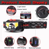 Lámpara De Cara Ultra-Ligera De 1200 Lumen LED Recargable Con Luz Blanca Roja 2 Pack Impermeable Con Movimiento Para Camping Pesca Al Atardecer Reparación - details 2
