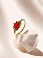 Encanto Anillo de diamante completo de circonita cuadrada superllamativas de lujo con luz de viento europea y americana, anillo ajustable con personalidad simple para mujer - details 7