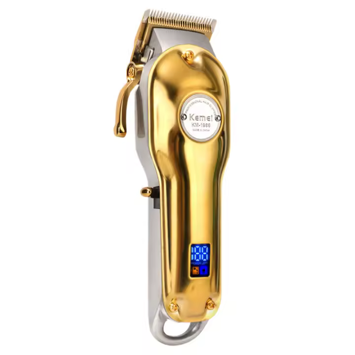 Cortadora de pelo eléctrica KM-1986 Gold, recargable, ajustable, con cabezal de acero al carbono y cuerpo de metal. - 1