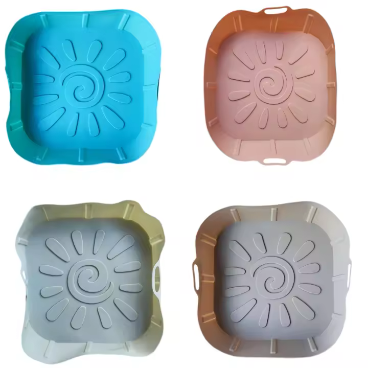 4Pcs Cesta de silicona cuadradas sin BPA 80g para freidora de aire y microondas 20cm Panera de silicona Reutilizable para comida saludable Antiadherente Para todo tipo de comidas resistente al calor 230º Fidon - 1