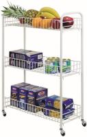 Carro verdulero de Cocina con 3 Niveles con Ruedas, Color Blanco Color Metal，Carrito Auxiliar con Ruedas y Bandejas de Malla Metálica para Cocina Baño Salón，Carrito Verdulero Blanco - details 2