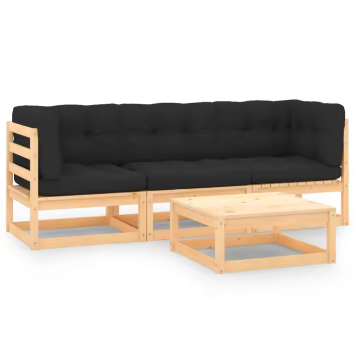 vidaXL Juego de muebles de jardín 4 pzas y cojines madera maciza pino - 1