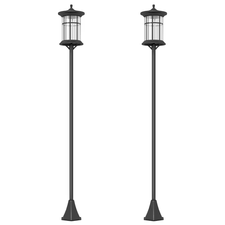 Outsunny 2 Farolas Solares Exterior Luces Solares Exterior con Panel Solar Encendido Automático y Marco de Acero Inoxidable Impermeable IP44 para Terraza Patio 23,5x23,5x184 cm Negro - 1