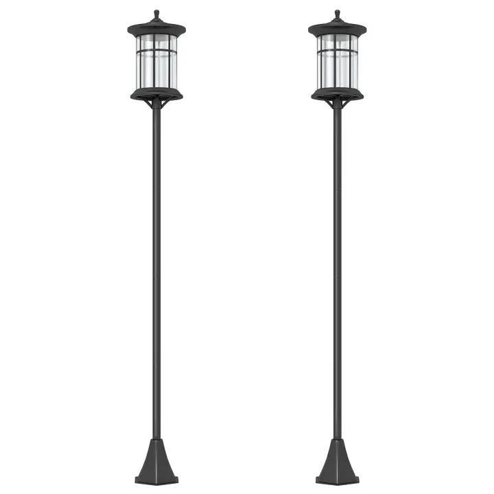 Outsunny 2 Farolas Solares Exterior Luces Solares Exterior con Panel Solar Encendido Automático y Marco de Acero Inoxidable Impermeable IP44 para Terraza Patio 23,5x23,5x184 cm Negro - 1