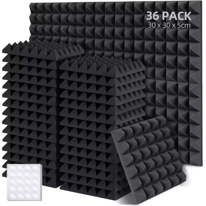 Paneles Acusticos 36 Piezas con Pegatinas, 30 x 30 x 5 cm Insonorizacion Acustica Pared, Paneles Decorativos para Pared Aislante Acustico para Podcast Studio Oficinas - 1