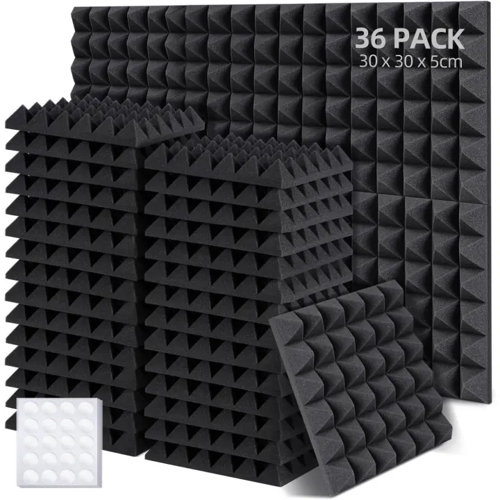 Paneles Acusticos 36 Piezas con Pegatinas, 30 x 30 x 5 cm Insonorizacion Acustica Pared, Paneles Decorativos para Pared Aislante Acustico para Podcast Studio Oficinas - 1