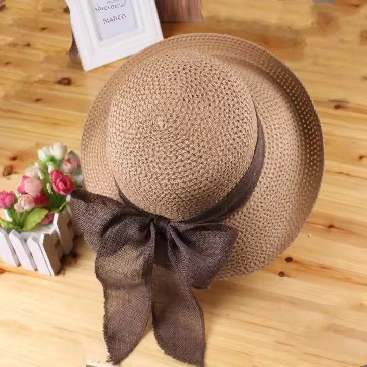 Sombrero De Paja Moda Para Mujer Verano Protección UV Con Visera Y Cinta Plegable Para Playa Y Salidas Al Aire Libre - 1
