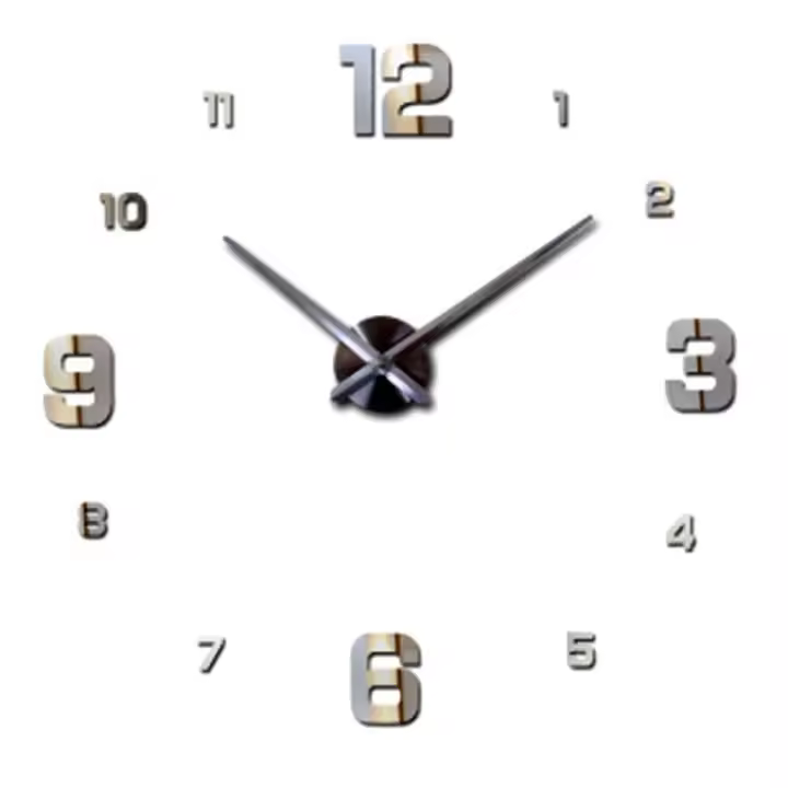 Reloj de Pared Moderno DIY Horas 3D Grande 130 Cm. Espejo Plateado Acrílico Gigante - Hogar Salón Cocina Dormitorio - 1