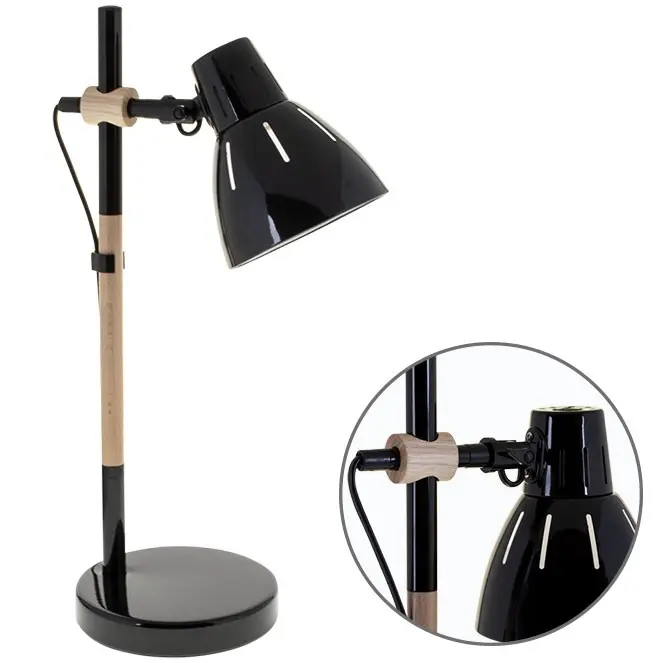 DALVA Lámpara de mesa 1xE27 Al.47xP.23cm Negro/Madera natural - 1