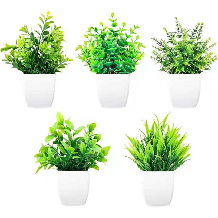 5 Piezas Mini Plantas Artificiales with Metas Decorativas Plantas de Plástico Mini Ecologización Plantas Artificiales Plantas Falsas Verdes en Maceta para Hogar Baño Mesa de Despacho - 1
