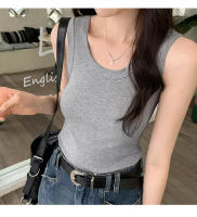 Top Corto De Verano Para Mujer Sin Mangas En Estilo Casual Suéter De Encaje Con Ribbing Solido Camiseta De O-Neck Moda Urban Streetwear - details 43