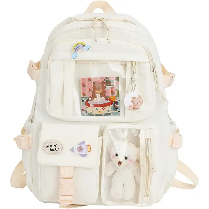 Mochipa kawaii, Linda mochipa Escolar con pins y accesorios kawaii, mochipa de estudio, Bolsa de Trabajo - 1