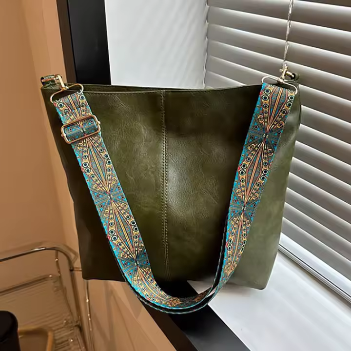 Bolso De Hombro Para Mujer Vintage De Color Sólido Moda Con Correa Ancha Y Gran Capacidad Bolso Cruzado De Estilo Buceo - 1