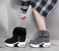 Botas De Nieve Calientes Para Mujer Con Plataforma Botines De Tobillo Cerradura De Cremallera Botas Internamente Aumentadas En Negro Y Gris - details 2