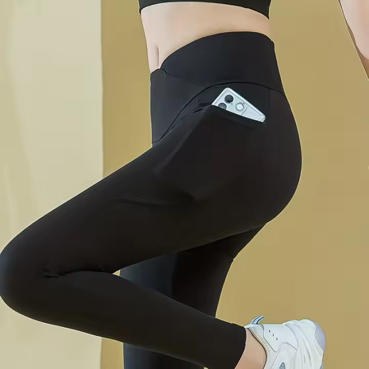 Pantalones De Yoga Pilates Superior Sense Para Mujer Con Bolsillos Slimming Fitness Verano Leggings Terciopelo Cintura Elástica - 1