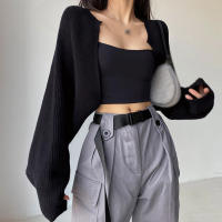 Cardigan De Mujer Elegante De Color Sólido Con Manga Larga Tejido En Nudo Chal Ultra Corto Para Otoño Chaqueta Moda Cuello Mandarín Ajuste Regular - details 6