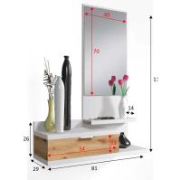 Meimon Recibidor DAHLIA con espejo, tablero melaminizado E1 (15 y 30 mm), cantos PVC (0,6 mm), cajón MDF lacado (12/3 mm), acabado blanco, mueble 116x81x29 cm (máx. 8 kg), espejo 70x40x0,3 cm, cajón 10x48x25 cm (máx. 5 kg) - details 3