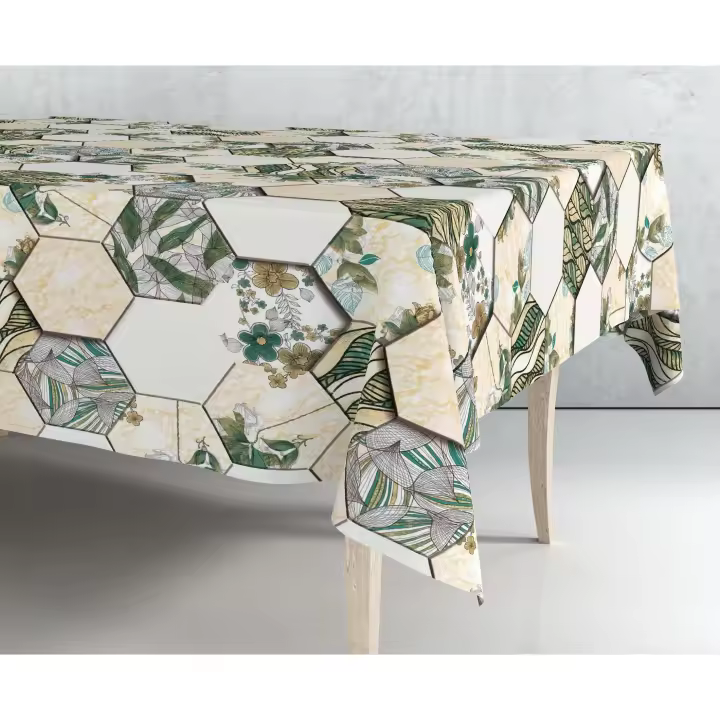 Mantel de Hule Estampado por Metros - Azulejos Hojas 43274-1    mantel por metros; manteles; mantel barato; mantel jardín - 1