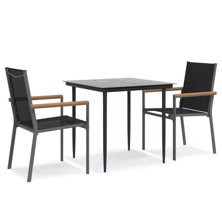 vidaXL Juego de comedor para jardín 3 piezas acero y textilene negro - 1