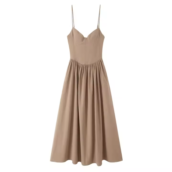 Vestido UNIZERA Para Mujeres Estilo Casual De Cuello Corazón Largo Y Espalda Descubierta Sin Mangas Vestido Midi De Verano - 1