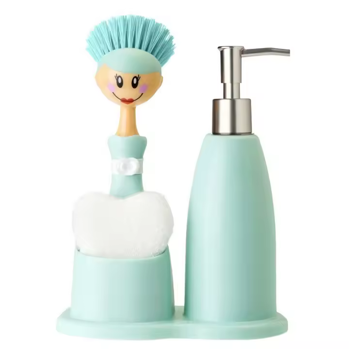 VIGAR® - Set Fregadero Dolls Azul con Dosificador de Jabón Cepillo y Esponja - Organizador Fregadero Cocina con Dispensador de Jabón Incorporado - Estante de Almacenamiento para Fregadero Organizador Sink - - 1