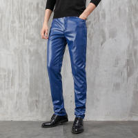 Pantalones De Cuero Para Hombre Ajustados Con Stretch Moda PU Para Fiestas Y Danza Streetwear Cierre De Cremallera Estilo Chic - details 1