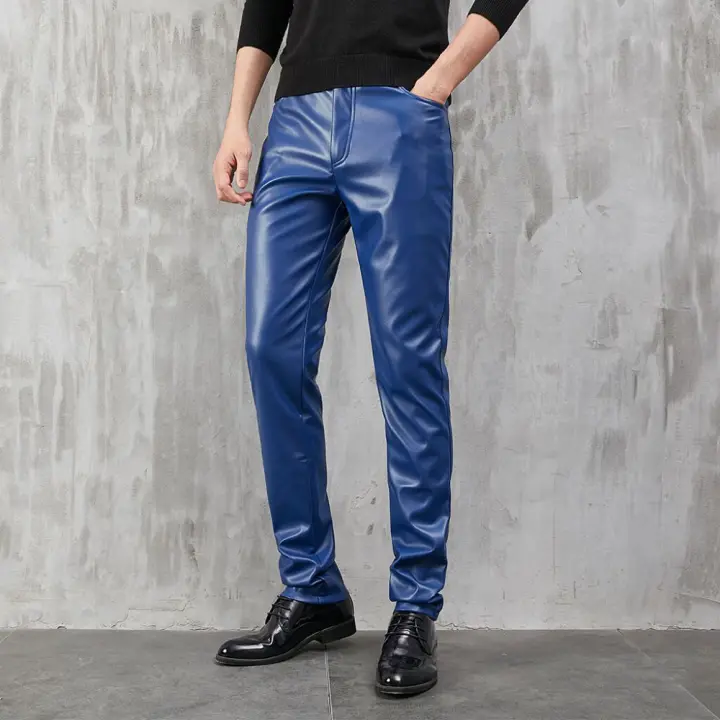 Pantalones De Cuero Para Hombre Ajustados Con Stretch Moda PU Para Fiestas Y Danza Streetwear Cierre De Cremallera Estilo Chic - 1